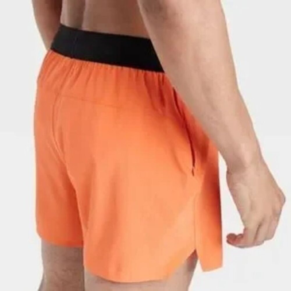 Mens All In Motion Orange Lined Running Shorts With Black Waistband Size XL